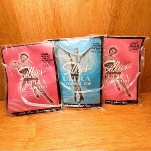 Vintage Lot Of 3 Queen XXL Silkies Ultra Control Top Pantyhose Black Navy Nude
